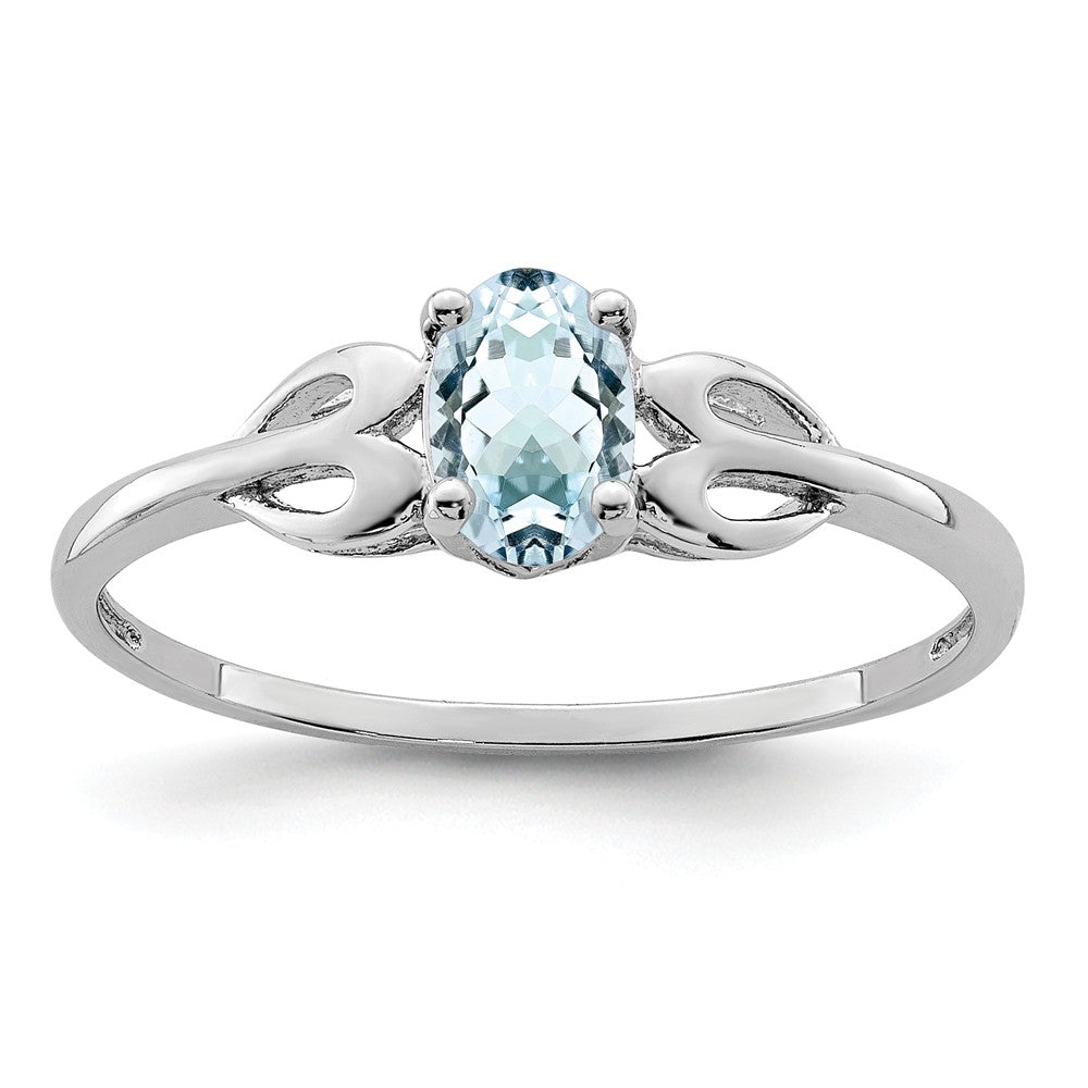 925 Sterling Silver Rhodium-plated Aquamarine Ring, Size: 5