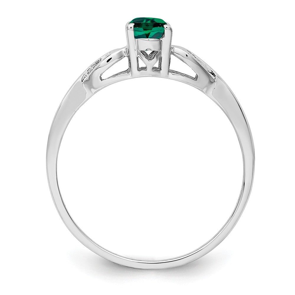 925 Sterling Silver Rhodium-plated Created Emerald Ring, Size: 5