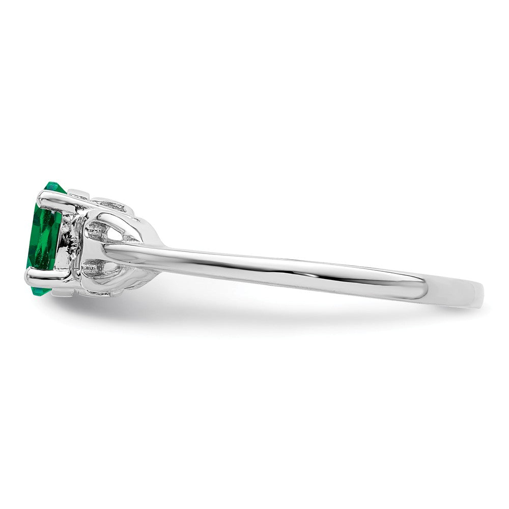 925 Sterling Silver Rhodium-plated Created Emerald Ring, Size: 6