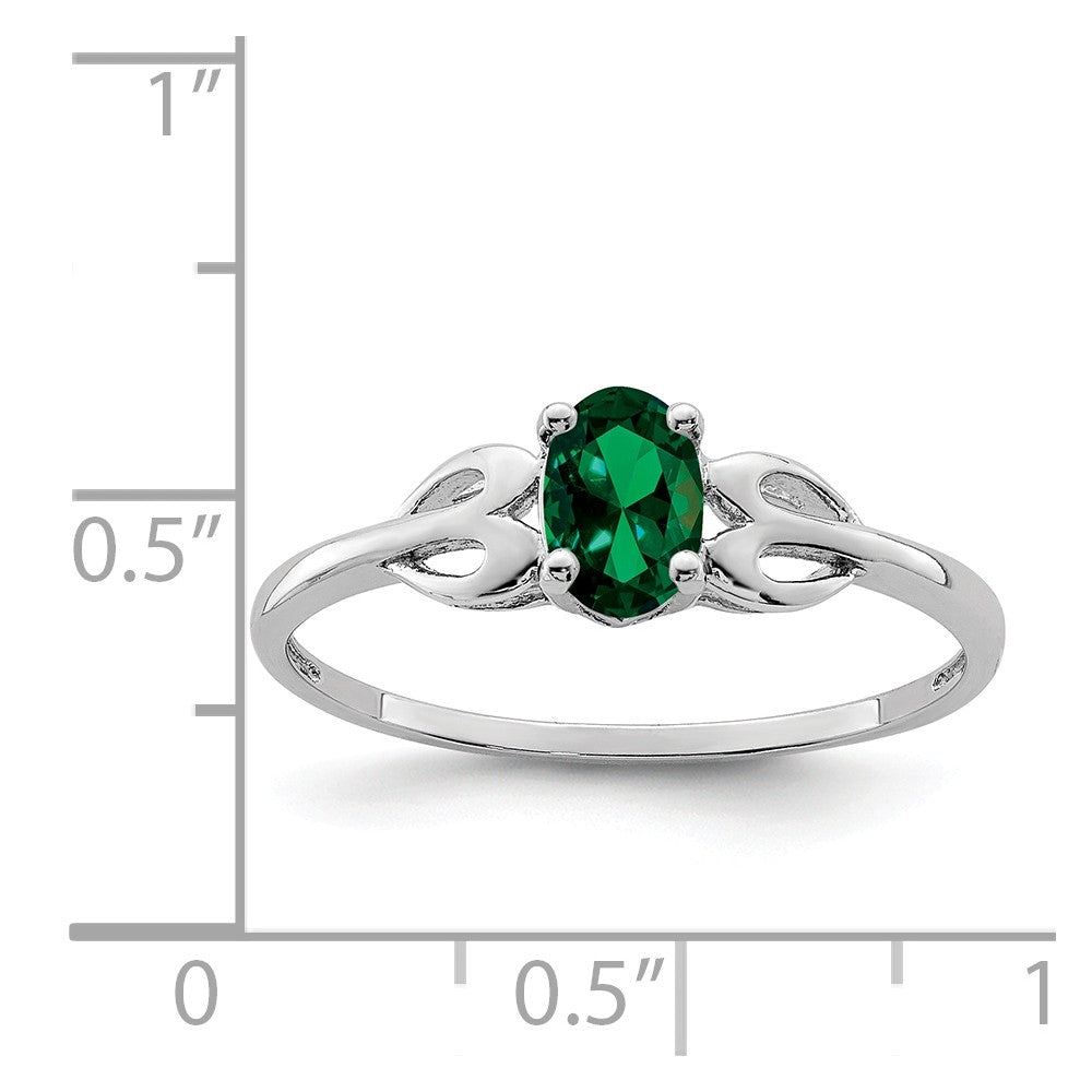 925 Sterling Silver Rhodium-plated Created Emerald Ring, Size: 5