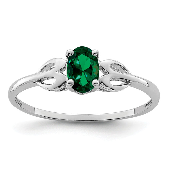 925 Sterling Silver Rhodium-plated Created Emerald Ring, Size: 8