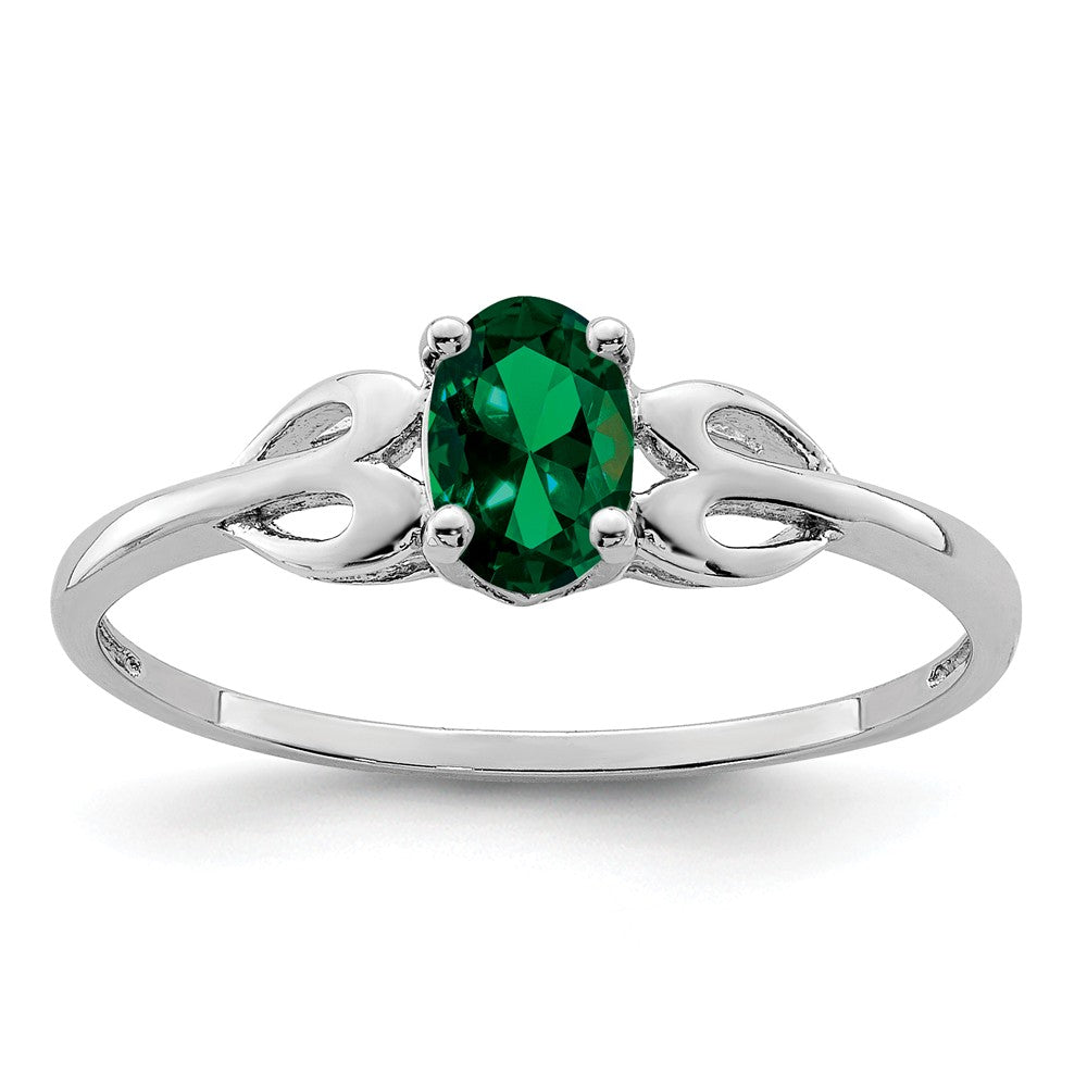925 Sterling Silver Rhodium-plated Created Emerald Ring, Size: 10
