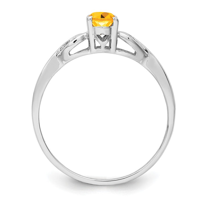 925 Sterling Silver Rhodium-plated Citrine Ring, Size: 5