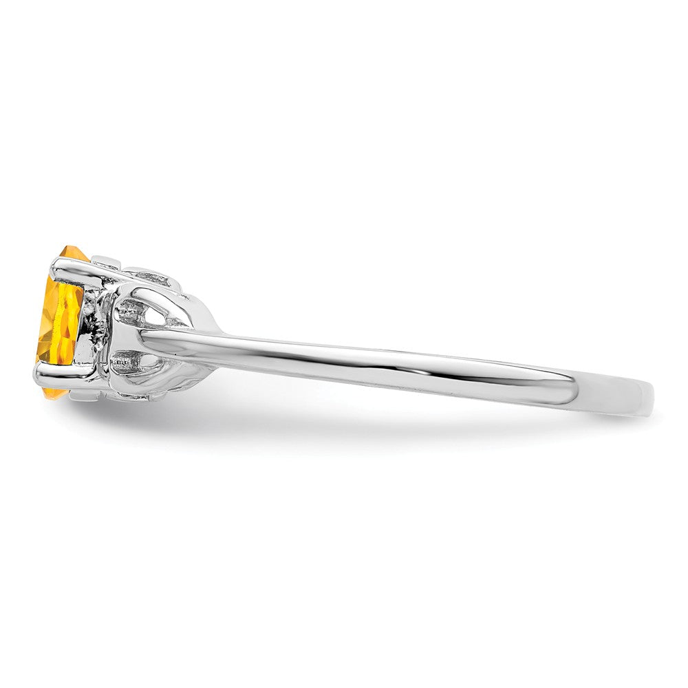 925 Sterling Silver Rhodium-plated Citrine Ring, Size: 6