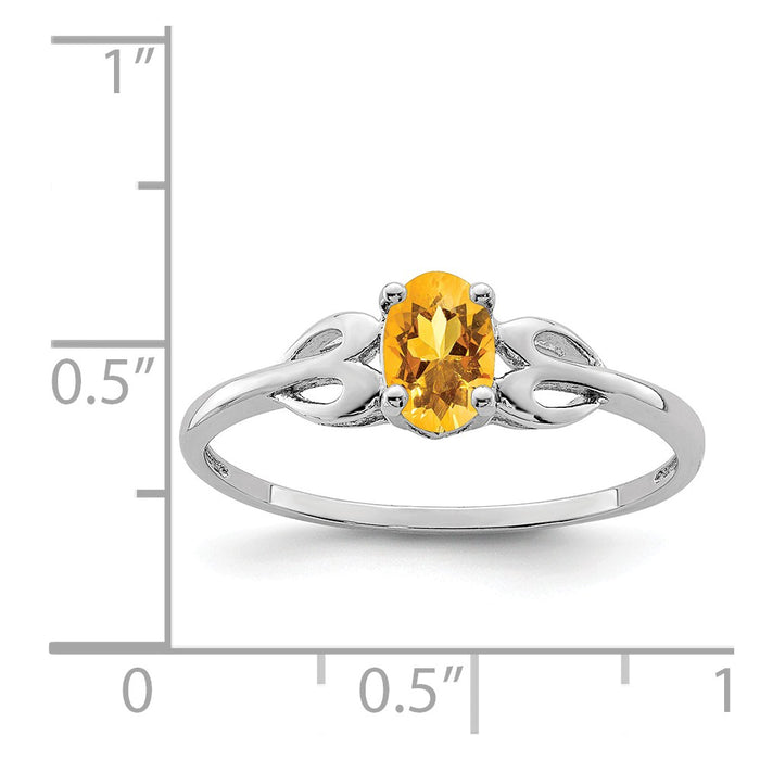 925 Sterling Silver Rhodium-plated Citrine Ring, Size: 6