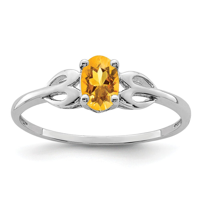 925 Sterling Silver Rhodium-plated Citrine Ring, Size: 6