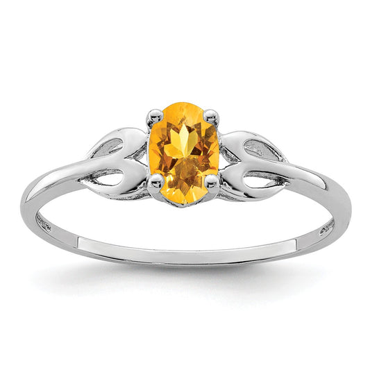 925 Sterling Silver Rhodium-plated Citrine Ring, Size: 7