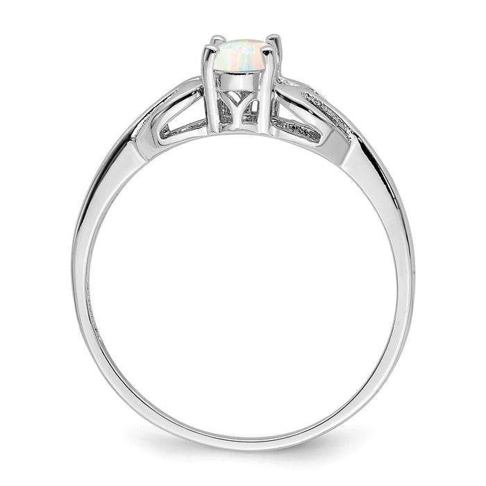 925 Sterling Silver Rhodium-plated Created Opal Ring, Size: 6