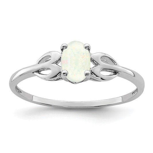 925 Sterling Silver Rhodium-plated Created Opal Ring, Size: 5