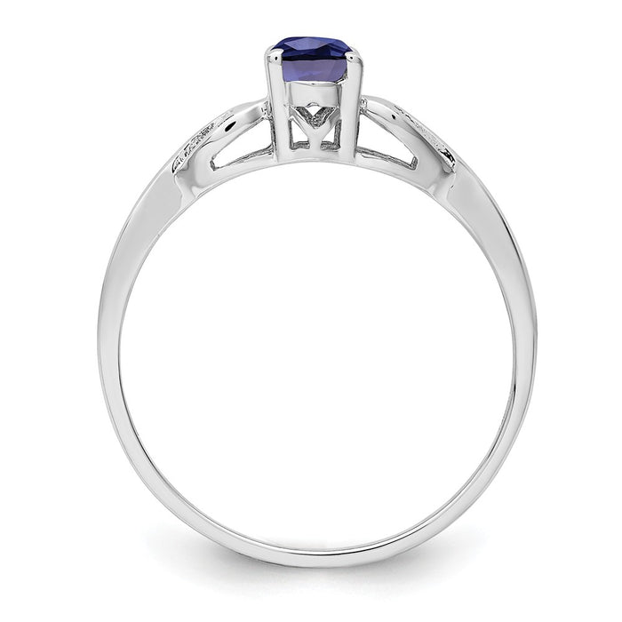 925 Sterling Silver Rhodium-plated Created Sapphire Ring, Size: 6