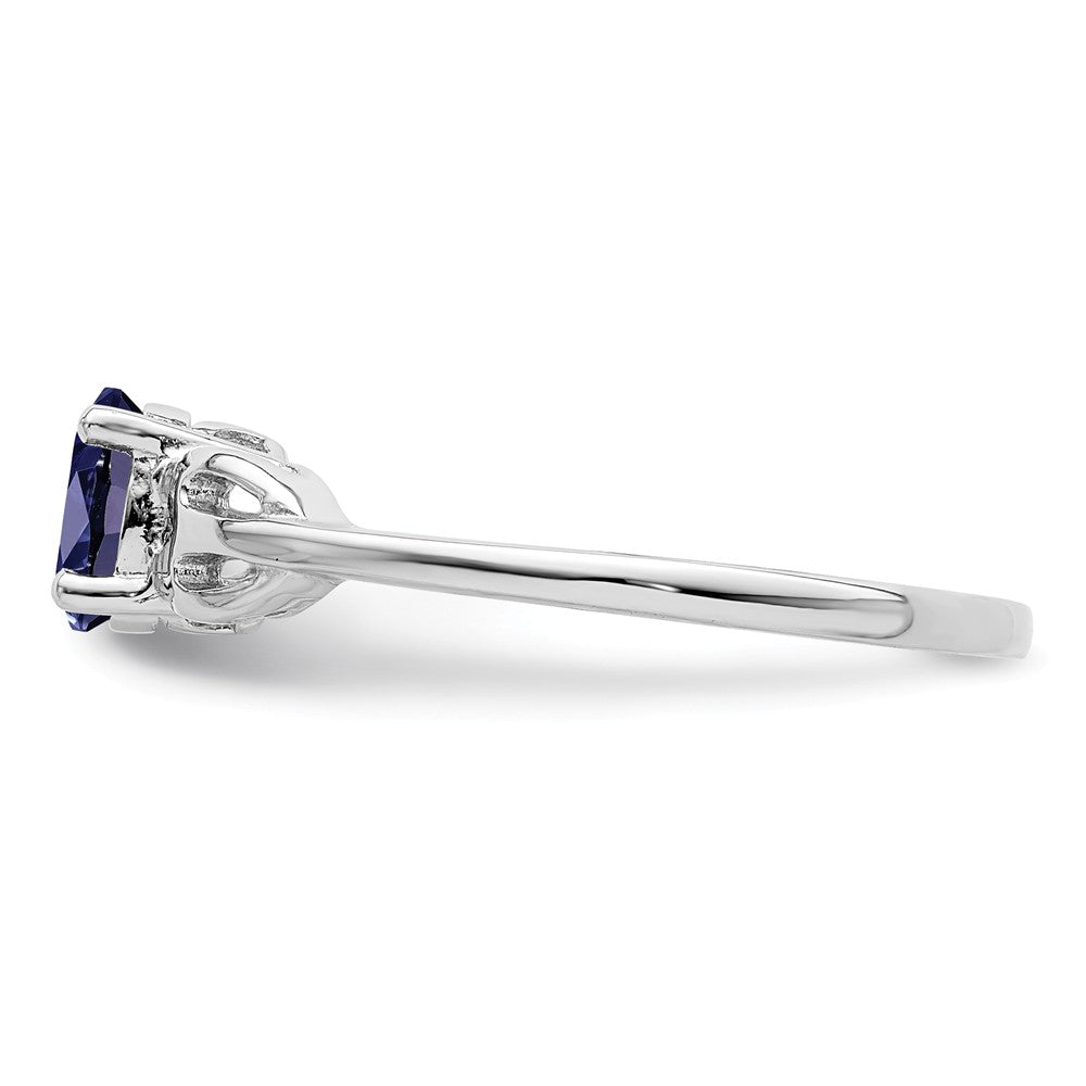925 Sterling Silver Rhodium-plated Created Sapphire Ring, Size: 5