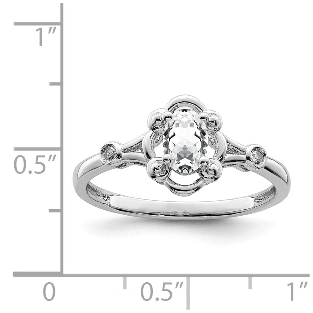 925 Sterling Silver Rhodium-plated White Topaz & Diamond Ring, Size: 6