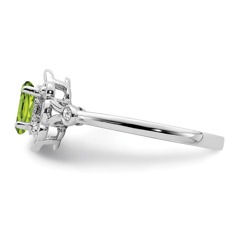 925 Sterling Silver Rhodium-plated Peridot & Diamond Ring, Size: 6