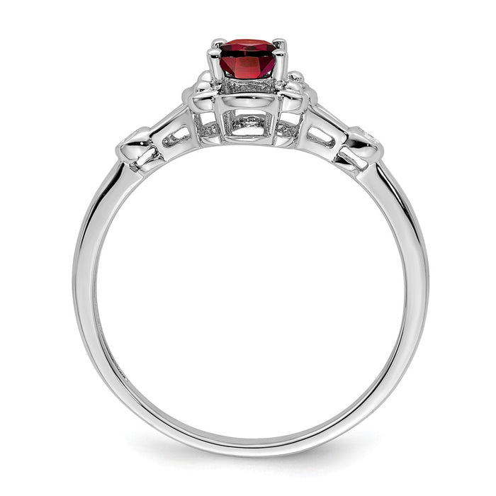 925 Sterling Silver Rhodium-plated Garnet & Diamond Ring, Size: 9