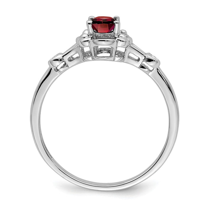 925 Sterling Silver Rhodium-plated Garnet & Diamond Ring, Size: 5