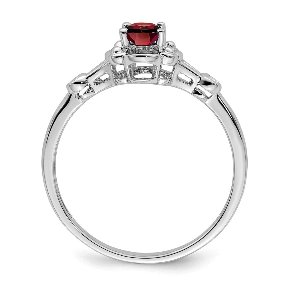 925 Sterling Silver Rhodium-plated Garnet & Diamond Ring, Size: 6