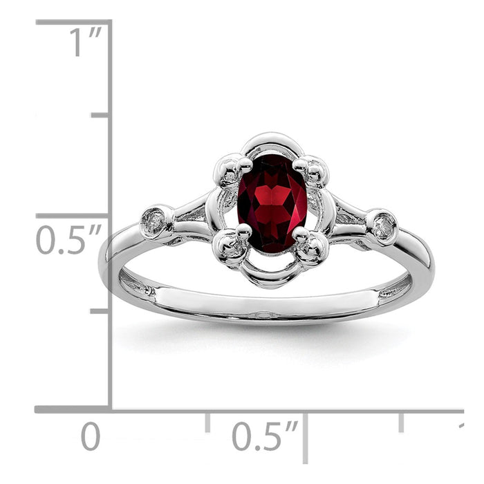 925 Sterling Silver Rhodium-plated Garnet & Diamond Ring, Size: 6