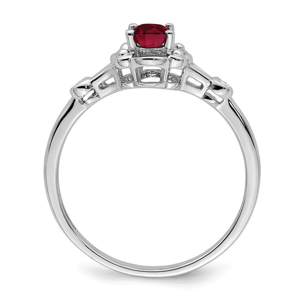 925 Sterling Silver Rhodium-plated Created Ruby & Diamond Ring, Size: 5