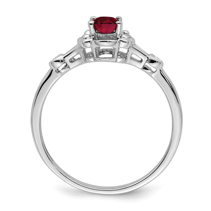 925 Sterling Silver Rhodium-plated Created Ruby & Diamond Ring, Size: 9