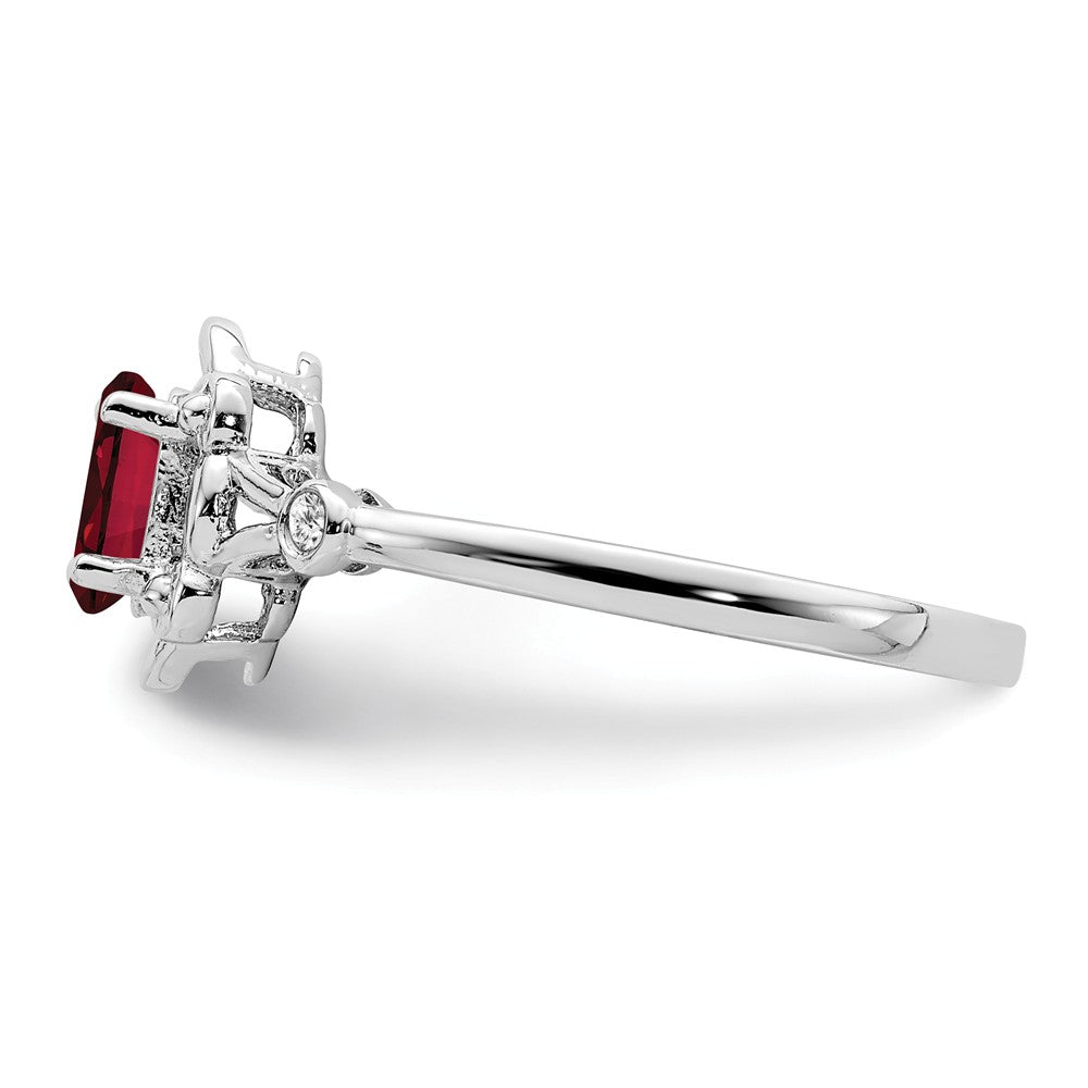 925 Sterling Silver Rhodium-plated Created Ruby & Diamond Ring, Size: 6