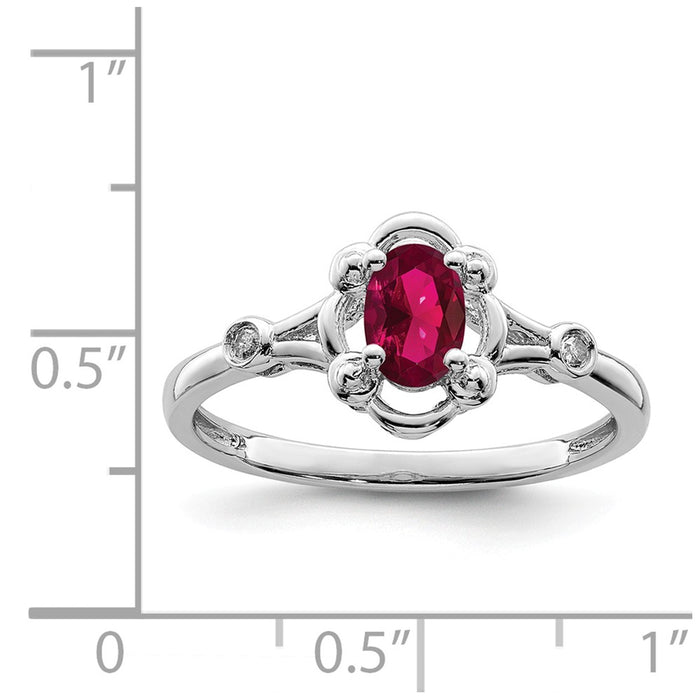 925 Sterling Silver Rhodium-plated Created Ruby & Diamond Ring, Size: 5
