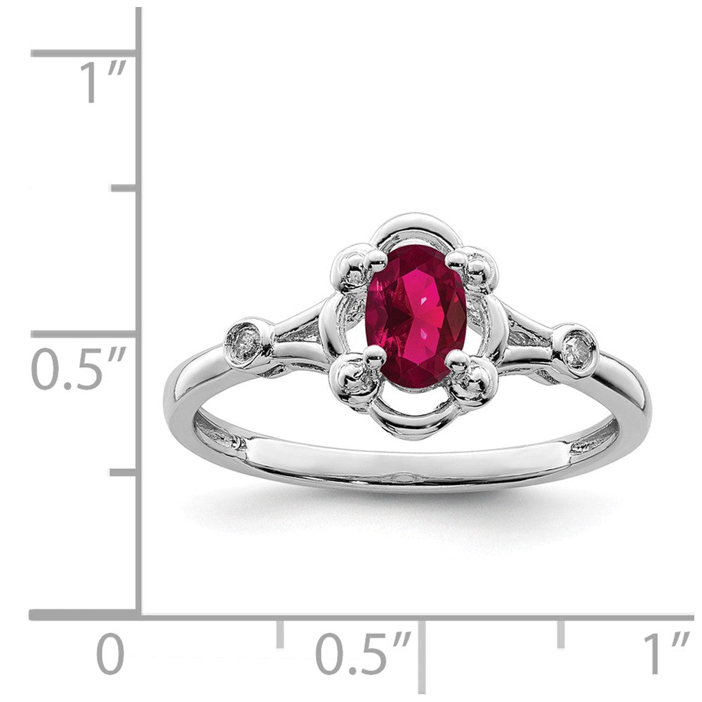 925 Sterling Silver Rhodium-plated Created Ruby & Diamond Ring, Size: 7