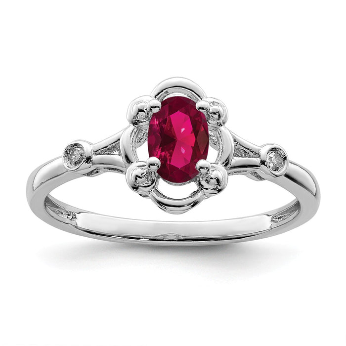 925 Sterling Silver Rhodium-plated Created Ruby & Diamond Ring, Size: 8