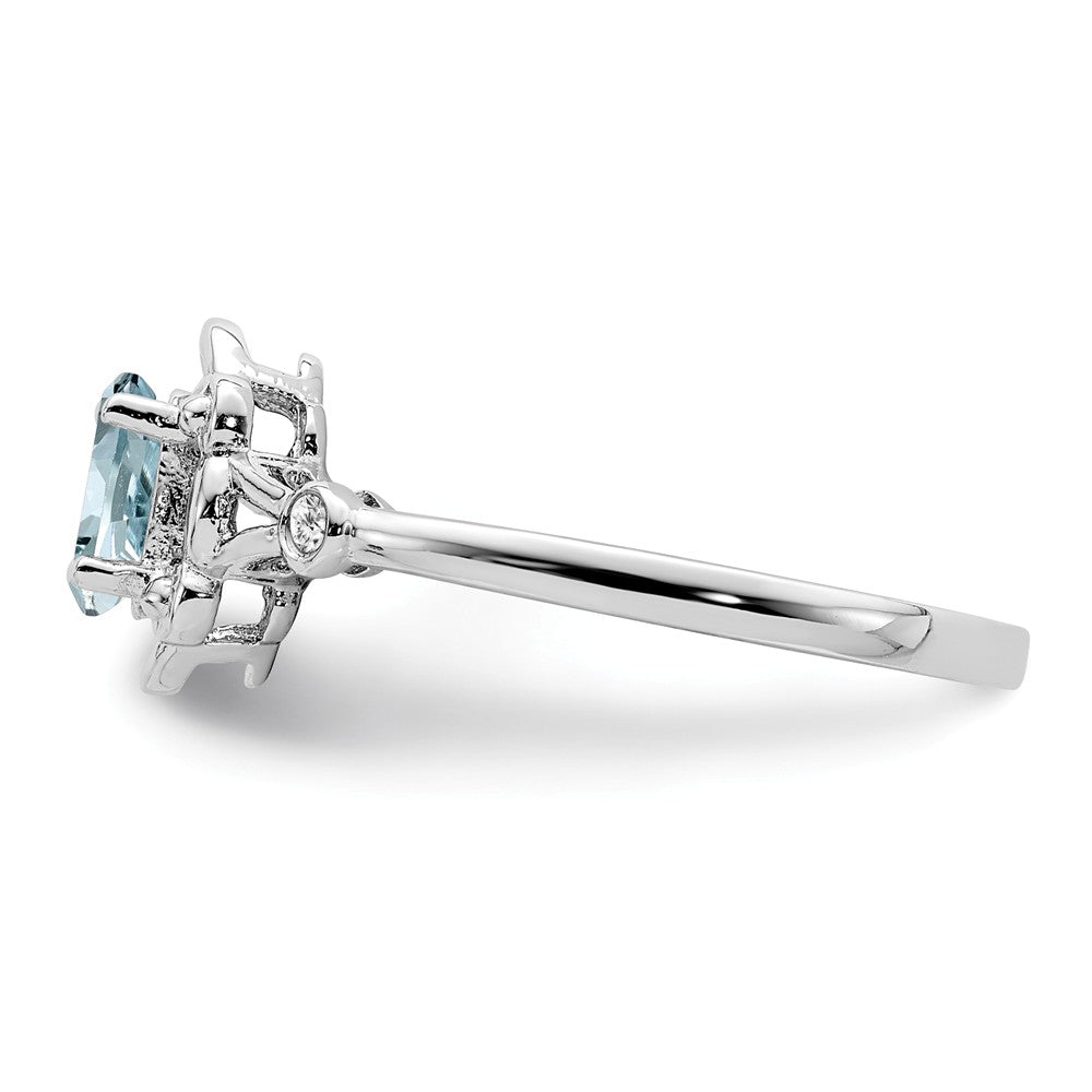 925 Sterling Silver Rhodium-plated Aquamarine & Diamond Ring, Size: 5