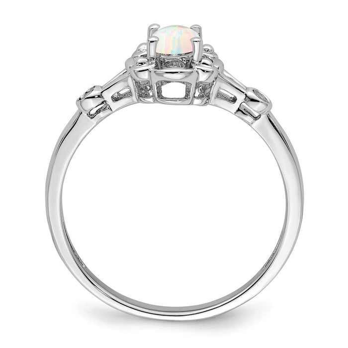925 Sterling Silver Rhodium-plated Created Opal & Diamond Ring, Size: 8