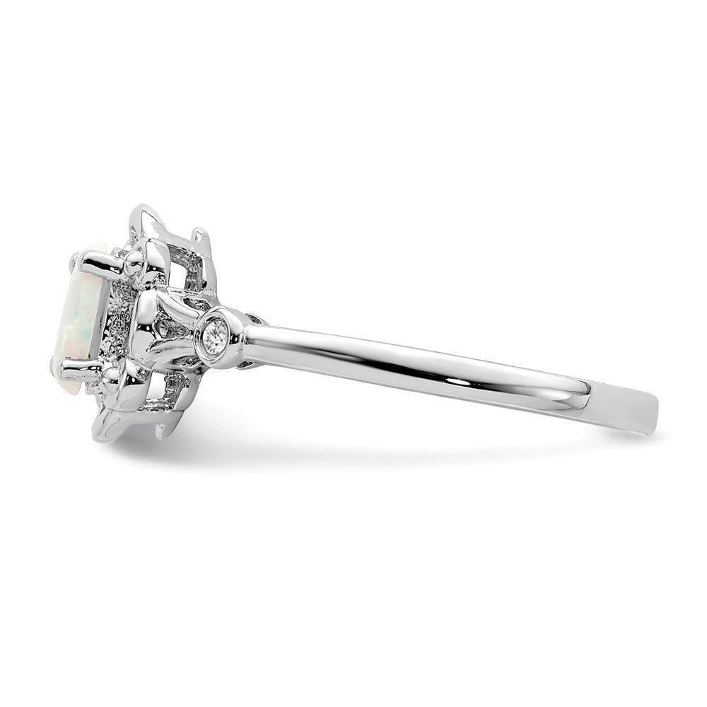 925 Sterling Silver Rhodium-plated Created Opal & Diamond Ring, Size: 6
