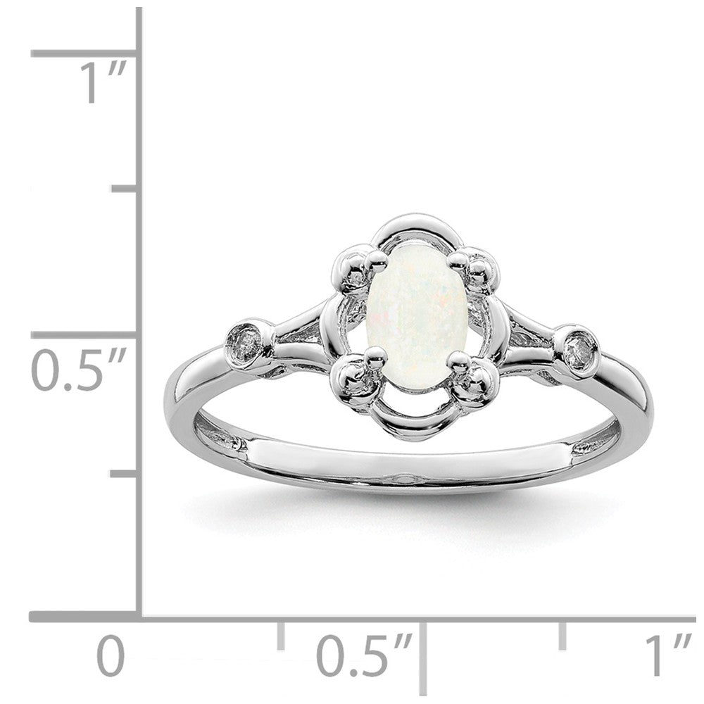 925 Sterling Silver Rhodium-plated Created Opal & Diamond Ring, Size: 6