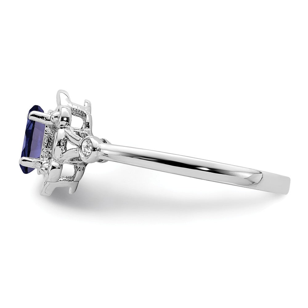 925 Sterling Silver Rhodium-plated Created Sapphire & Diamond Ring, Size: 5