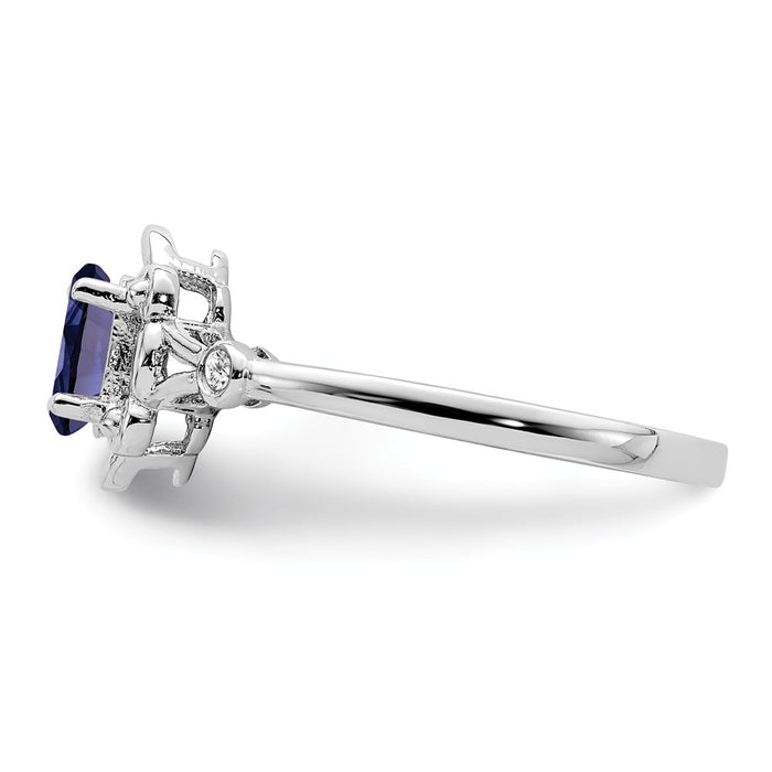 925 Sterling Silver Rhodium-plated Created Sapphire & Diamond Ring, Size: 7