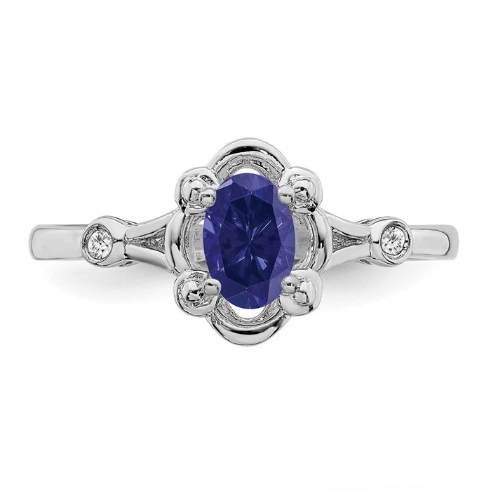 925 Sterling Silver Rhodium-plated Created Sapphire & Diamond Ring, Size: 9