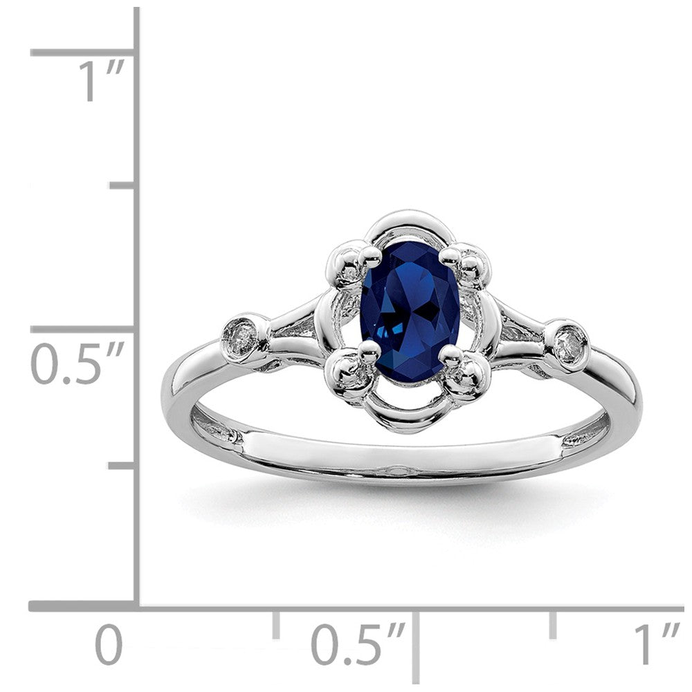 925 Sterling Silver Rhodium-plated Created Sapphire & Diamond Ring, Size: 5