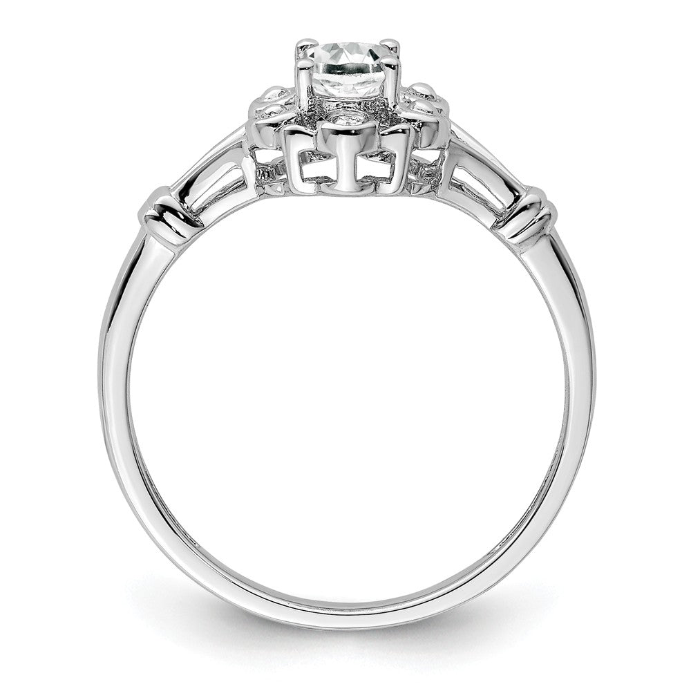 925 Sterling Silver Rhodium-plated White Topaz & Diamond Ring, Size: 10