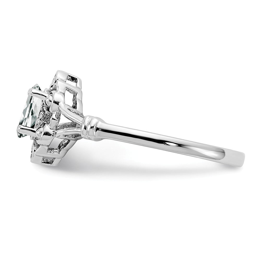 925 Sterling Silver Rhodium-plated White Topaz & Diamond Ring, Size: 5