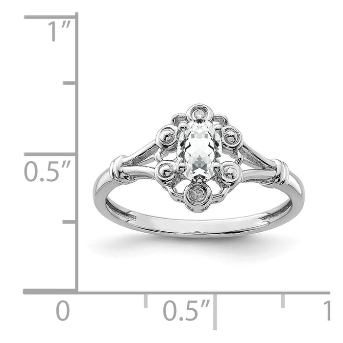 925 Sterling Silver Rhodium-plated White Topaz & Diamond Ring, Size: 8