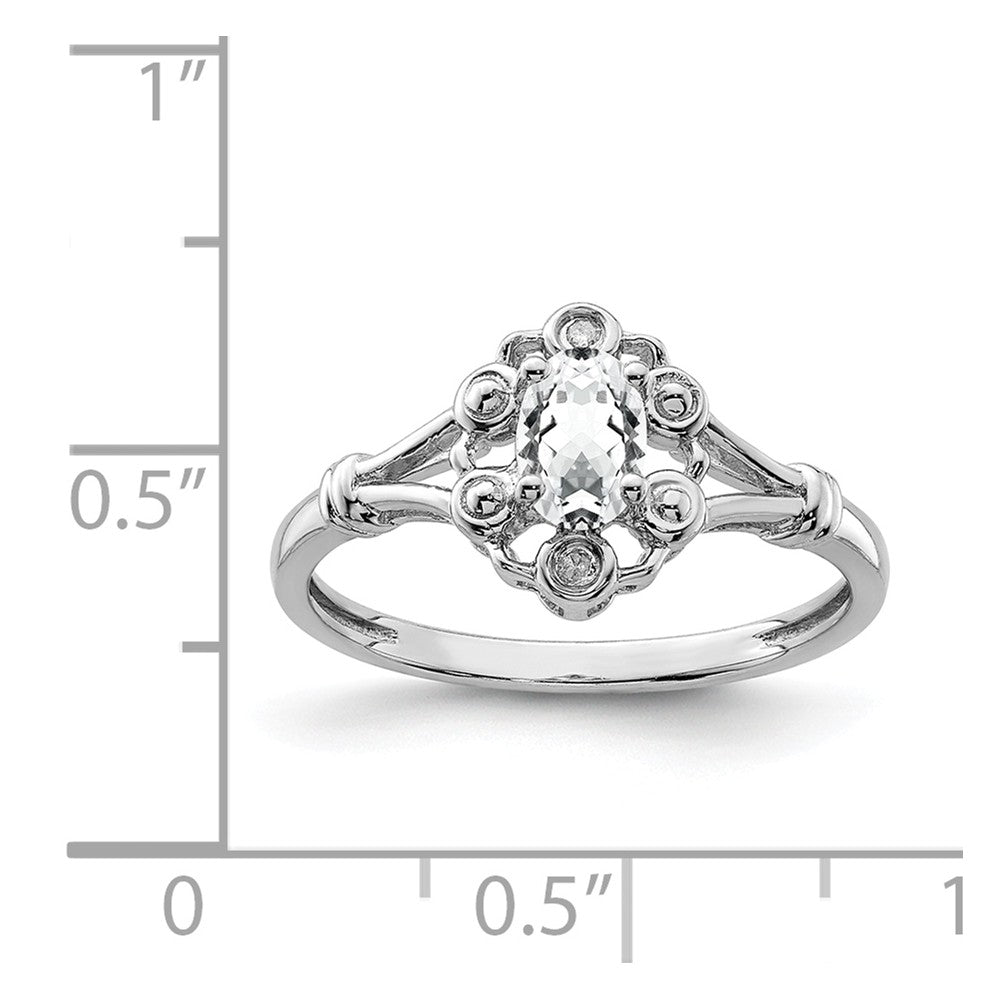 925 Sterling Silver Rhodium-plated White Topaz & Diamond Ring, Size: 9