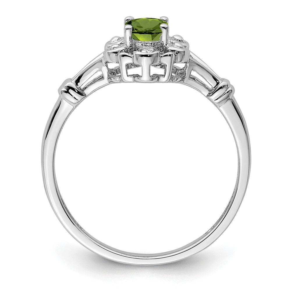 925 Sterling Silver Rhodium-plated Peridot & Diamond Ring, Size: 7