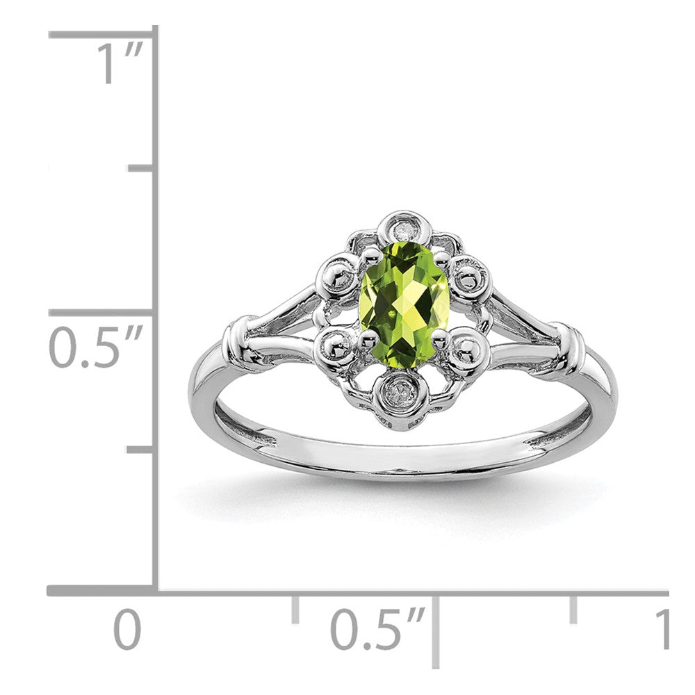 925 Sterling Silver Rhodium-plated Peridot & Diamond Ring, Size: 6