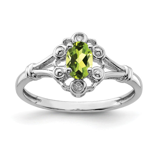 925 Sterling Silver Rhodium-plated Peridot & Diamond Ring, Size: 10