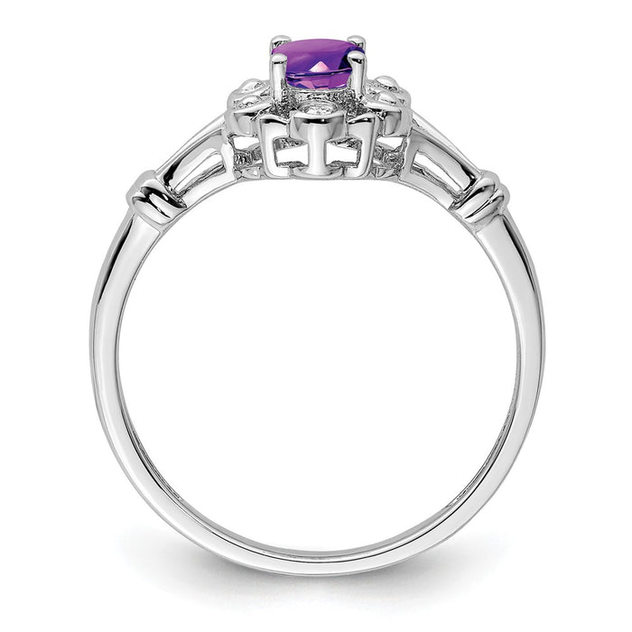 925 Sterling Silver Rhodium-plated Amethyst & Diamond Ring, Size: 10