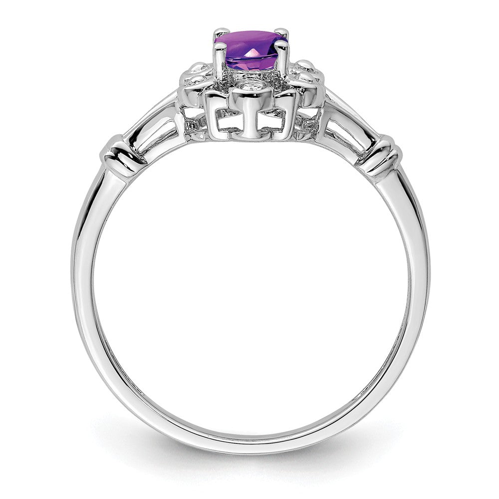 925 Sterling Silver Rhodium-plated Amethyst & Diamond Ring, Size: 8