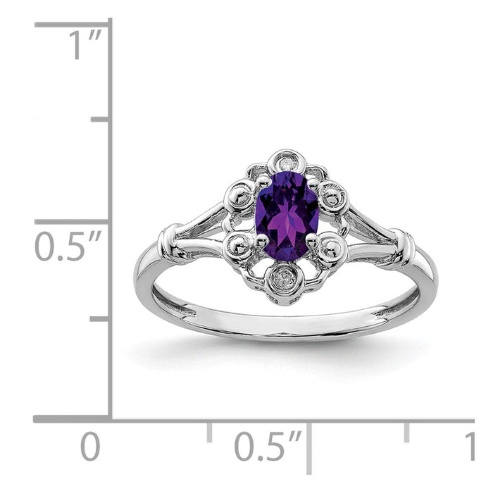 925 Sterling Silver Rhodium-plated Amethyst & Diamond Ring, Size: 10