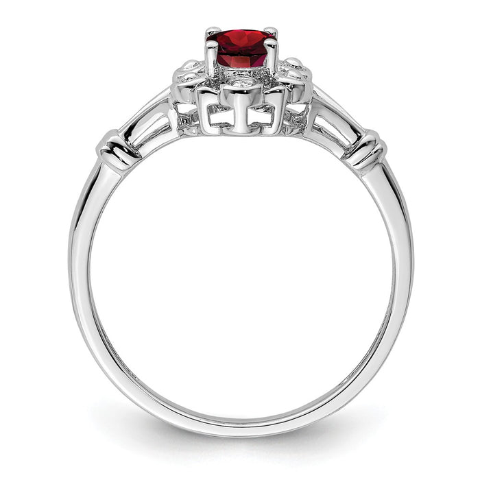 925 Sterling Silver Rhodium-plated Garnet & Diamond Ring, Size: 7