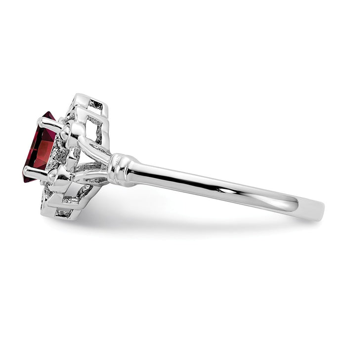 925 Sterling Silver Rhodium-plated Garnet & Diamond Ring, Size: 7