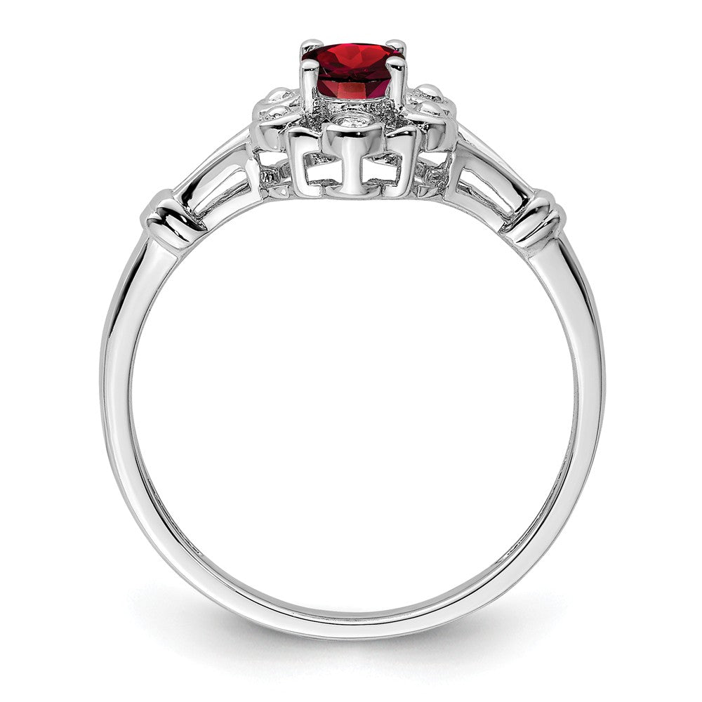 925 Sterling Silver Rhodium-plated Created Ruby & Diamond Ring, Size: 7
