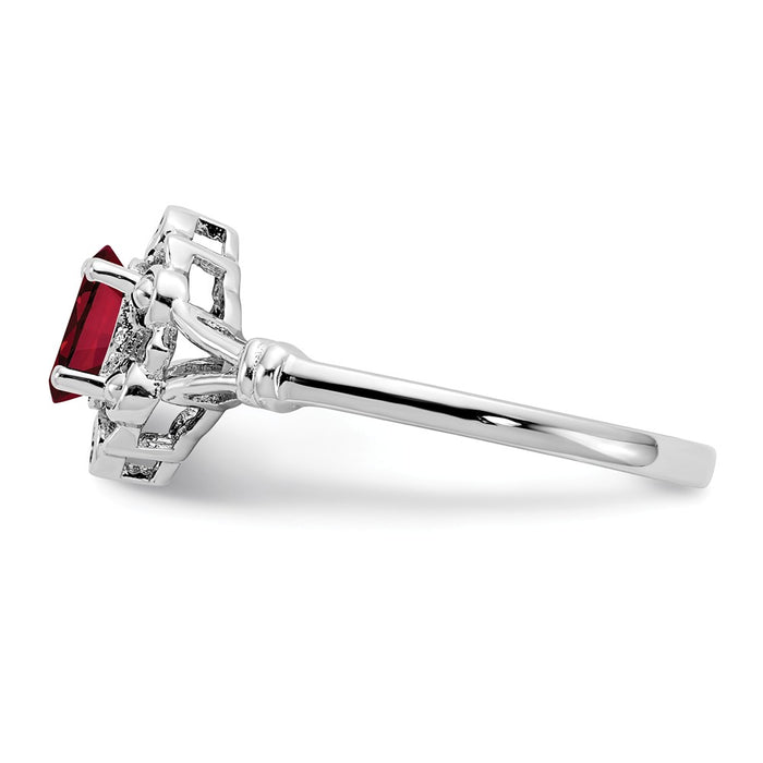925 Sterling Silver Rhodium-plated Created Ruby & Diamond Ring, Size: 7