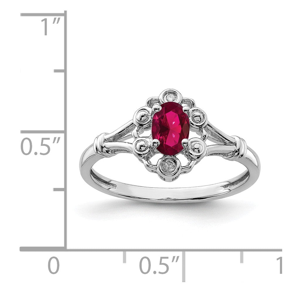 925 Sterling Silver Rhodium-plated Created Ruby & Diamond Ring, Size: 7